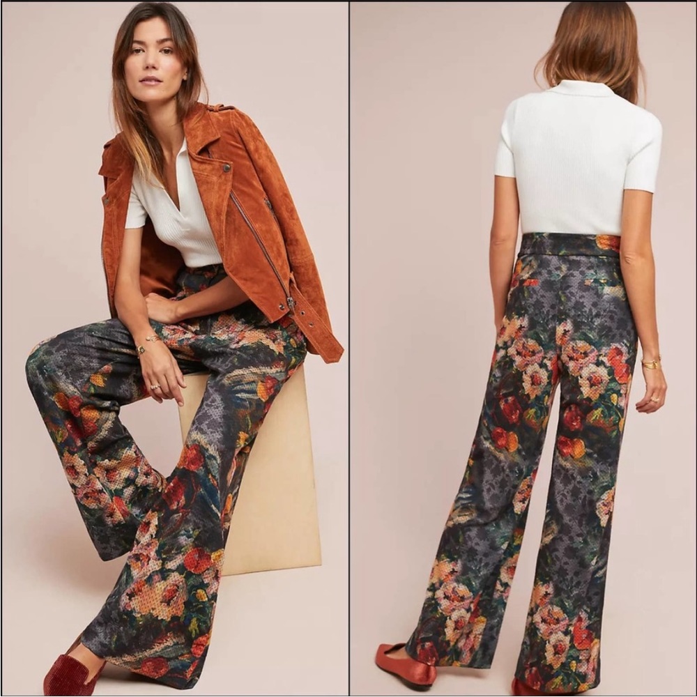 NWT Anthropologie Eva Franco Simone Pants Sz XS Floral Gray